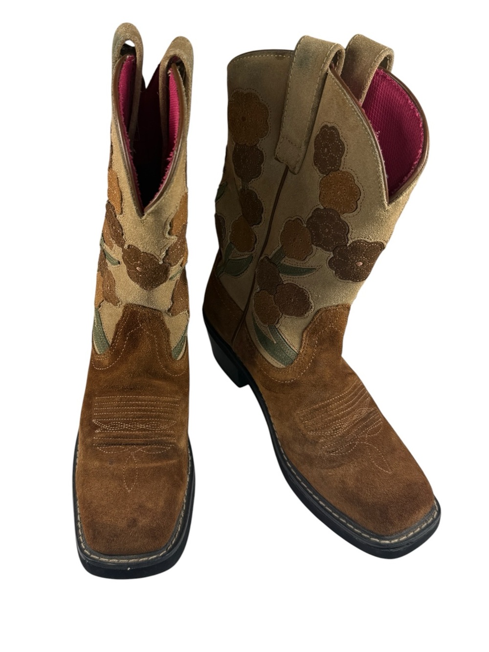 Ariat Doll Baby Chestnut Floral Western Cowboy Boots Suede Square Toe Size 7.5B - Picture 4 of 14